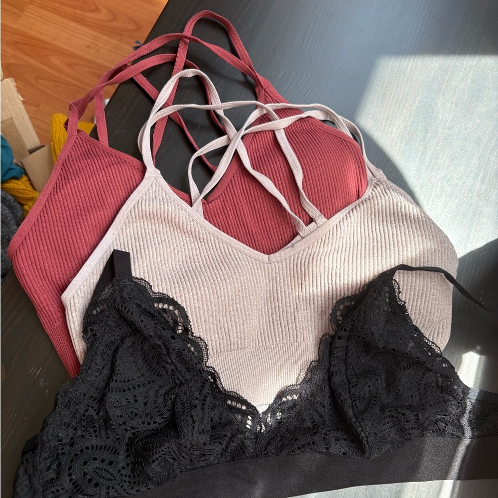 Bundle of 3 Aerie Size Small Ribbed and Lace Bralettes - 2 for $20 option
